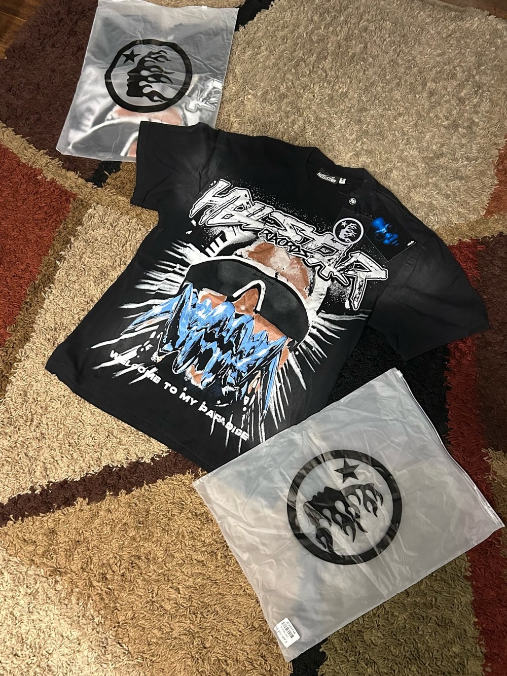 Black Hellstar Graphic Tee with Blue Ice Design size S and M